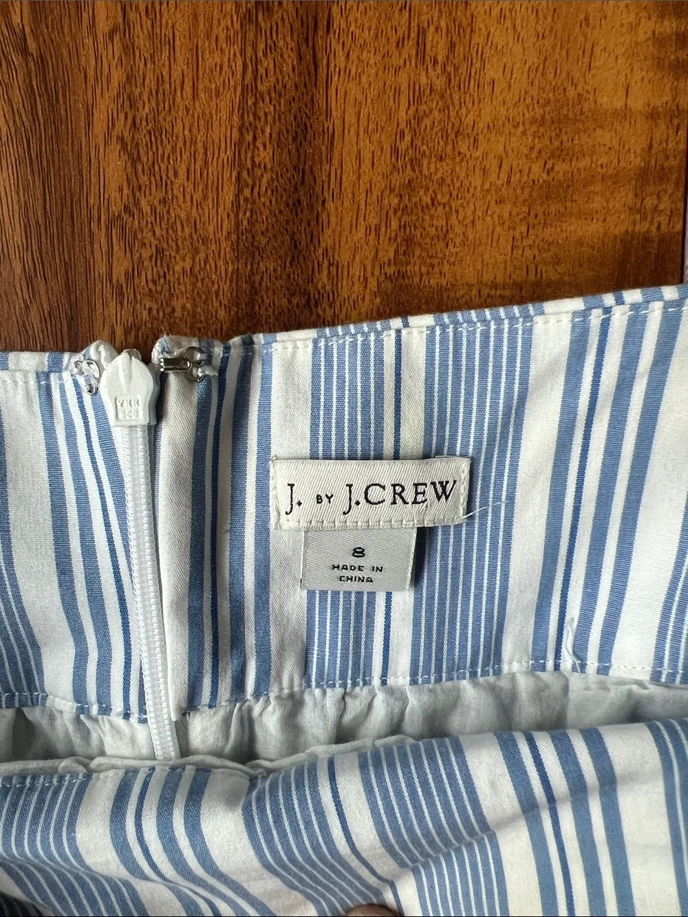 J. Crew Blue and White Striped Midi Skirt with Ruffle Hem